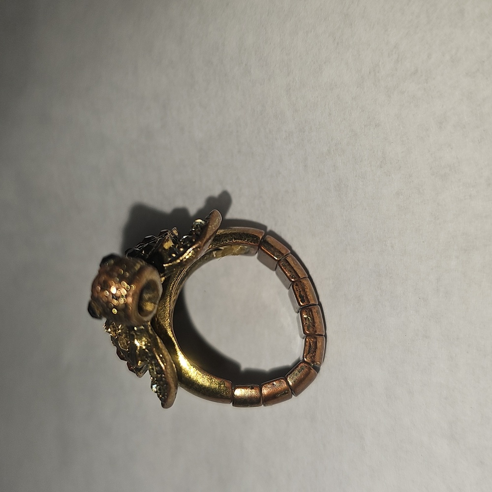 Gold And Brown Rhinestone Turtle Ring - image 5